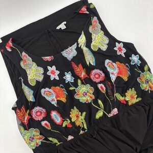 Women 18/20W Black Embroidered Floral Sleeveless Jumpsuit Wide Leg‎